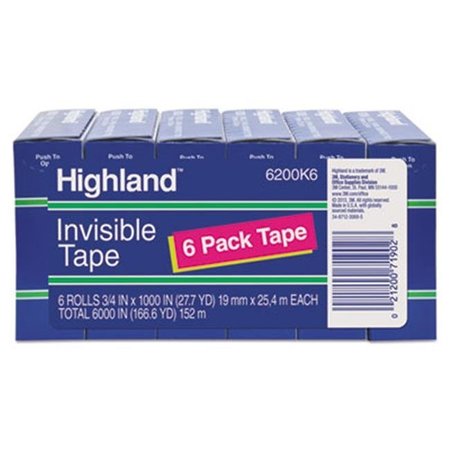 3M COMMERCIAL 3M-Commercial Tape Div 6200K6 Invisible Permanent Mending Tape - Clear 6200K6